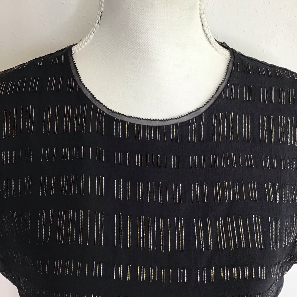 Reiss Black Sheer Striped Short Sleeve Blouse - Picture 4 of 8